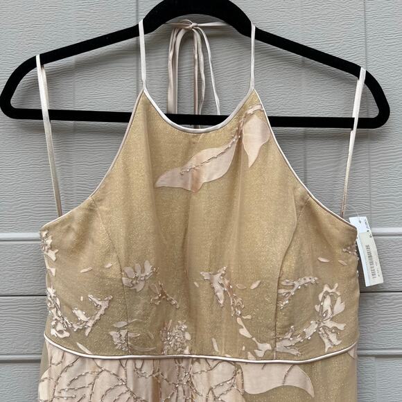 Sue Wong Nocturne Silk Beaded Halter Dress Gold Sz 8 Fringe Flapper Gatsby 30s - Picture 2 of 16